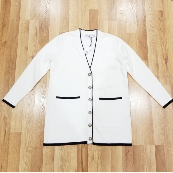 Zara long cardigan w/ faux pearl buttons - Picture 4 of 8